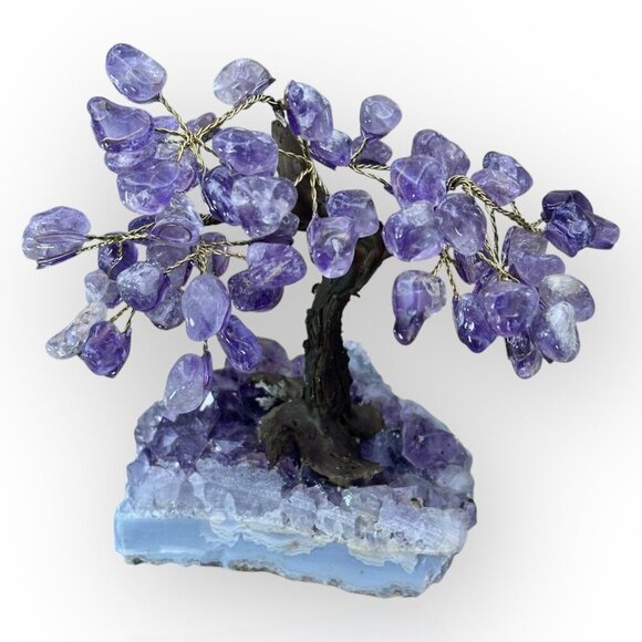 Amethyst Bonsai Crystal Tree Of Life Geode Base Gemstone Chakra Tree 7" Tall (E) - Picture 4 of 16